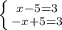 \left \{ {{x-5=3} \atop {-x+5=3}} \right.