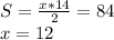 S=\frac{x*14}{2}=84\\
x=12