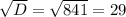 \sqrt{D} = \sqrt{841} = 29