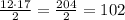 \frac{12 \cdot 17}{2} = \frac{204}{2} = 102