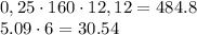 0,25\cdot160\cdot12,12=484.8
\\\
5.09\cdot6=30.54