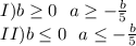 I)b \geq 0\ \ a \geq -\frac{b}{5}\\ II)b \leq 0\ \ a \leq -\frac{b}{5}\\
