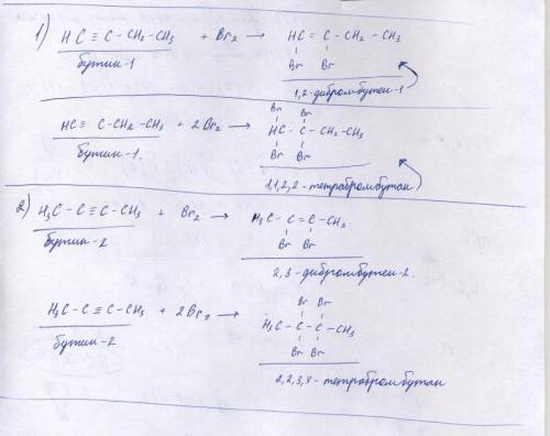 Составьте уравнение реакций. присоединения брома к буттину . назовите образующиеся соединения?