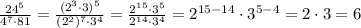 \frac{24^5}{4^7\cdot81}= \frac{(2^3\cdot3)^5}{(2^2)^7\cdot3^4}=
 \frac{2^{15}\cdot3^5}{2^{14}\cdot3^4}=2^{15-14}\cdot3^{5-4}=2\cdot3=6