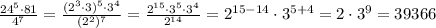 \frac{24^5\cdot81}{4^7}= \frac{(2^3\cdot3)^5\cdot3^4}{(2^2)^7}=
 \frac{2^{15}\cdot3^5\cdot3^4}{2^{14}}=2^{15-14}\cdot3^{5+4}=2\cdot3^9=39366
