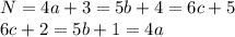 N = 4a+3 = 5b+4 = 6c+5\\ 6c+2 = 5b+1 = 4a