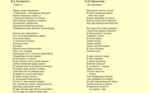 Сходство и различие между переводом стихотворения перчатка м. лермонтова и в. жукова.