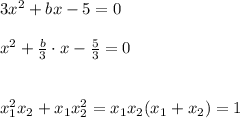 3x^2+bx-5=0\\ \\
x^2+ \frac{b}{3} \cdot x- \frac{5}{3} =0\\\\\\
x_1^2x_2+x_1x^2_2=x_1x_2(x_1+x_2)=1