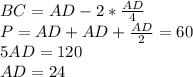 BC= AD-2*\frac{AD}{4}\\
P=AD+AD+\frac{AD}{2}=60\\
5AD=120\\
 AD=24