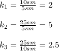 k_1= \frac{10sm}{5sm} =2
\\\\
k_2= \frac{25sm}{5sm} =5
\\\\
k_3= \frac{25sm}{10sm} =2.5