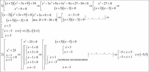 Решить совокупность неравенств и отметить на координатной прямой 1) (x+3) (x^2-3x+9)< 54 x^2-9&gt