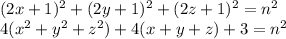 (2x+1)^2+(2y+1)^2+(2z+1)^2=n^2\\
4(x^2+y^2+z^2)+4(x+y+z)+3=n^2