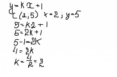Известно,что график функции y=kx +1 проходит через точку с(2; 5). найдите значение k.