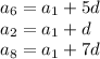 a_6 = a_1 + 5d \\ 
a_2 = a_1 + d \\ 
a_8 = a_1 + 7d \\