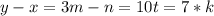 y-x=3
m-n=10 t=7*k