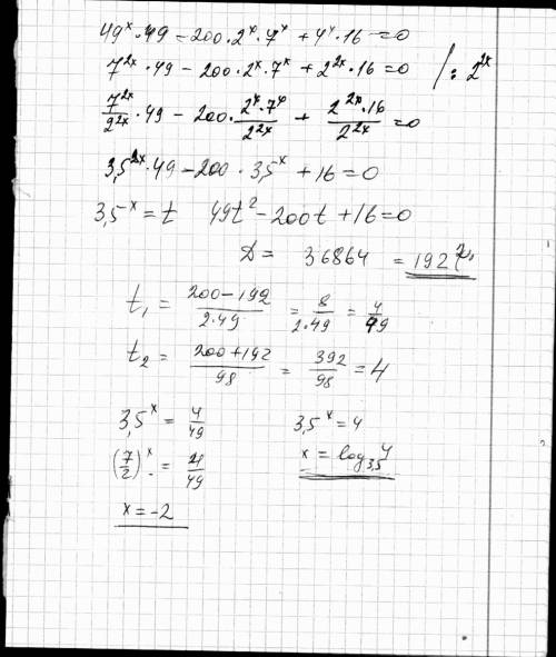 49 в степених+1 -200 *14 в степених+4 в степених+2 49^x+1-200*14^x+4^x+2