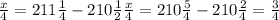 \frac{x}{4} =211 \frac{1}{4} -210 \frac{1}{2} 
 \frac{x}{4}=210 \frac{5}{4}-210 \frac{2}{4} = \frac{3}{4} 
 
