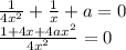 \frac{1}{4x^2}+ \frac{1}{x}+a=0 \\\ \frac{1+4x+4ax^2}{4x^2}=0
