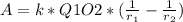 A=k*Q{1}O{2}*( \frac{1}{r_{1} } -\frac{1}{r_2})
