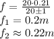 f = {20\cdot 0.21 \over 20\pm 1}\newline
f_1 = 0.2m\newline
f_2 \approx 0.22m