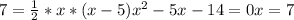 7= \frac{1}{2} *x*(x-5)
 x^{2} -5x-14=0
x=7
