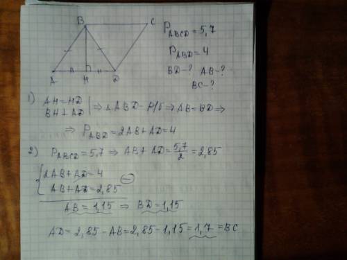 Упараллелограмма abcd перпендикуляр, который который проведен с вершины b на сторону ad, делит её по