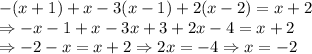 -(x+1)+x-3(x-1)+2(x-2)=x+2 \\\Rightarrow -x-1+x-3x+3+2x-4=x+2\\\Rightarrow -2-x=x+2 \Rightarrow 2x=-4 \Rightarrow x=-2