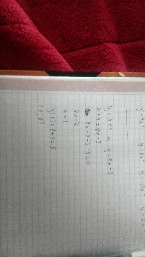 Найдите координаты точки пересечения графиков функции y=x+4 и y=8x-3
