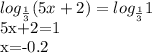 log_{ \frac{1}{3} } (5x+2)=log_{ \frac{1}{3} } 1

5x+2=1

x=-0.2