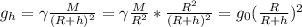 g_h=\gamma \frac{M}{(R+h)^2}=\gamma \frac{M}{R^2}* \frac{R^2}{(R+h)^2}=
g_0(\frac{R}{R+h})^2