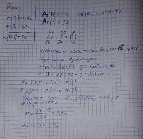 Вычислите массу сульфида железа 2 которую можно получить взяв 0,7 г железа и 0,7 серы