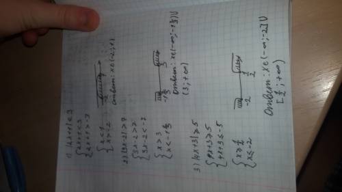Решите неравенство |2x+1|< 3 |3x-2|> 7 |4x+3|> или равно5
