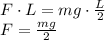 F \cdot L=mg \cdot \frac{L}{2}\\
F=\frac{mg}{2}