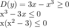 D(y)=3x-x^3 \geq 0

x^3-3x \leq 0

x(x^2-3) \leq 0

