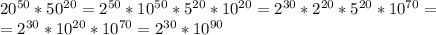 20^{50}*50^{20}=2^{50}*10^{50}*5^{20}*10^{20}= 2^{30}*2^{20}*5^{20}*10^{70}= \\ =2^{30}*10^{20}*10^{70}=2^{30}*10^{90}