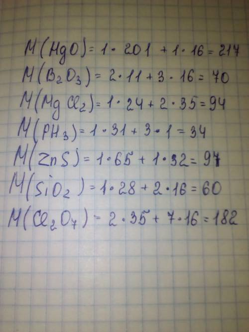 Відносна молекулярна маса. hgo b2o3 mgci2 ph3 zns sio2 ci2o7