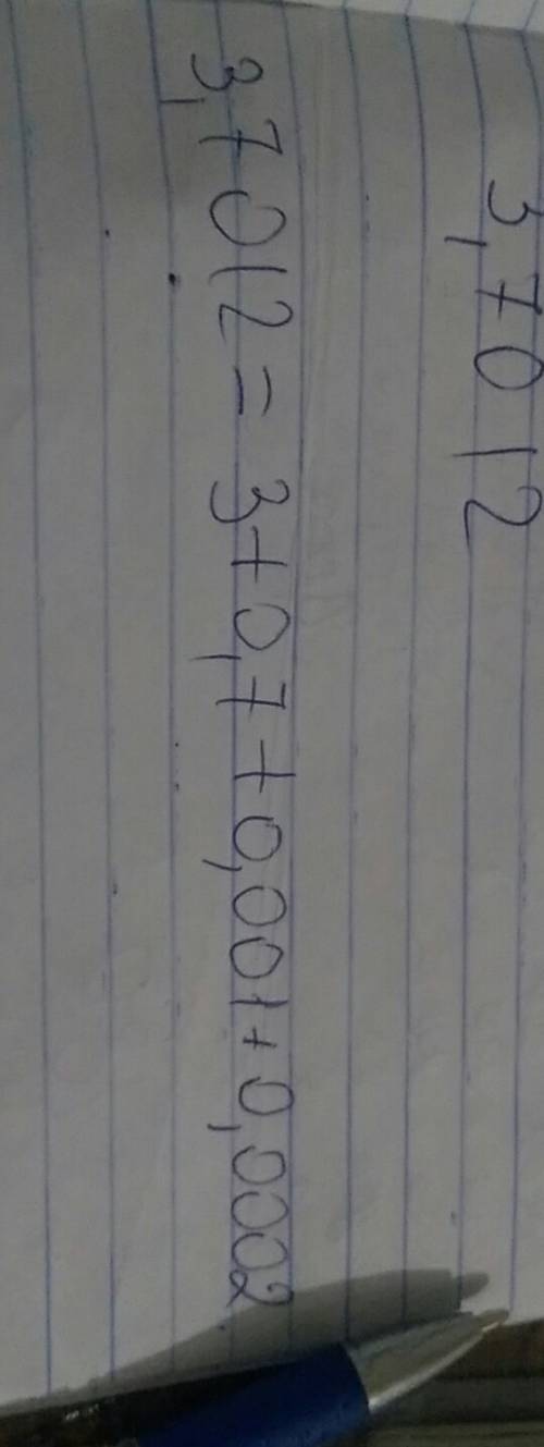 Представьте в виде суммы разрядных слагаемых число 3,7012 вот есть пример: 3,5207=3+0,5+0,02+0,0007