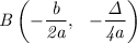 \it B \left (-\dfrac {b} {2 a},\ \ -\dfrac { \Delta} {4 a}\right)
