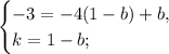 \begin{cases}
-3=-4(1-b)+b,\\
k=1-b;
\end{cases}