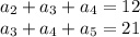 a_2+a_3+a_4=12\\
a_3+a_4+a_5=21