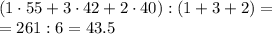 (1\cdot55+3\cdot42+2\cdot40):(1+3+2)=\\
=261:6=43.5