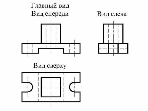 100 ! по наглядному изображению детали начертите горизонтальную (вид сверху) и вертикальную (вид сбо