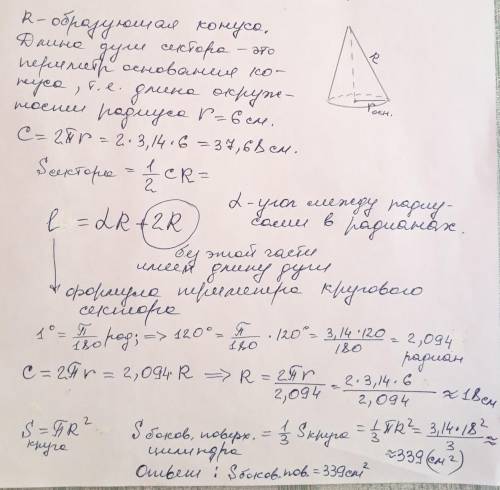 Разверткой боковой поверхности конуса является сектор с углом 120 градусов. радиус основания конуса