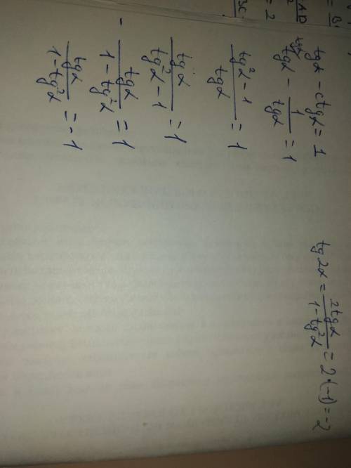 Обчислити значення tg2a, якщо tg-ctg =1