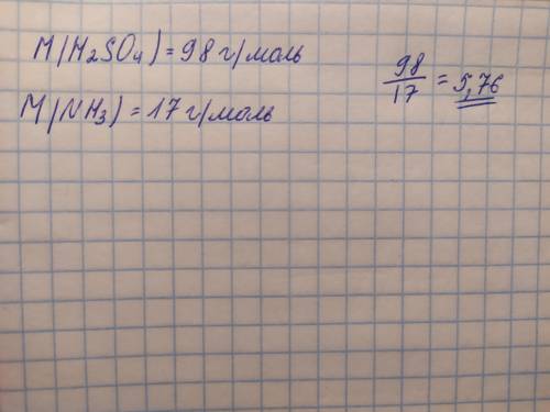 Ускільки разів молекулярна маса h2so4 більша за молекулярну масу nh3