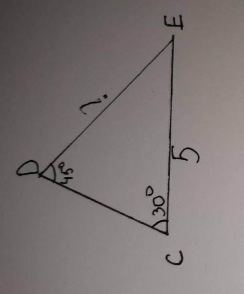 Втреугольнике сde&nbsp; c&nbsp; = 30°,d&nbsp; = 45°, сe&nbsp; = 5. найдите&nbsp; de.​