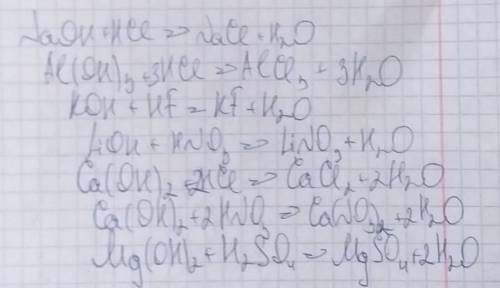 Составь уравнения реакции нейтрализации. NaOH + HCl = Al(OH) 3 + HCl = KOH + HF = LiOH+ HNO 3 = Ca