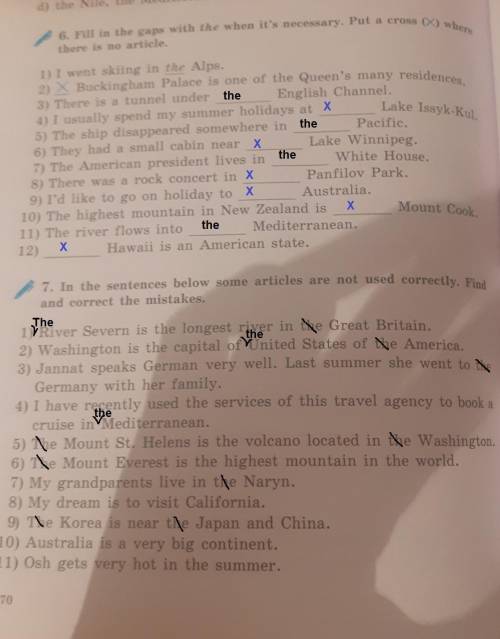 6. Fill in the gaps with the when it's necessary. Put a cross (X) when there is no article.​