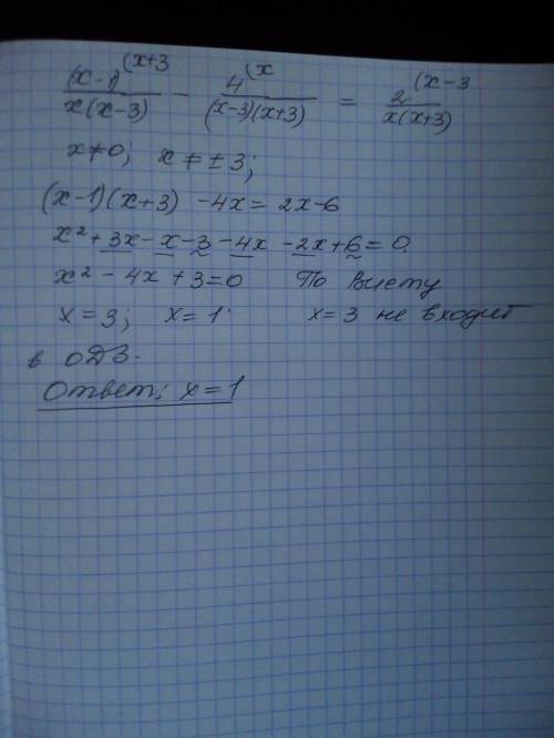 Решите уравнение (x-1)/x(x-3)-4/(x^2-9)=2/x(x+3).