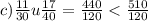 c) \frac{11}{30} u \frac{17}{40} = \frac{440}{120} < \frac{510}{120}